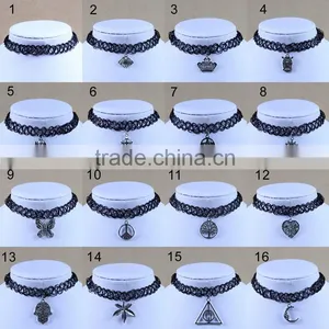 2015 Fashion Design Tattoo Choker Necklace With Metal Pendant thumbnail-1