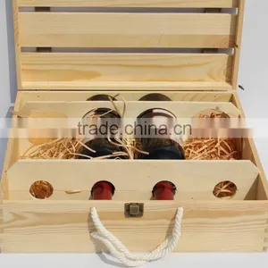 New Arrive Pine Wood Wine Box Wooden Wine Box 4 Bottles Accept Custom thumbnail-2