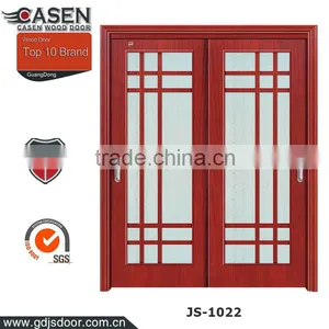 Natural Double Swing Walnut Wooden Balcony Sliding Glass Door thumbnail-3