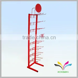 Red Powder Coated Flooring Retail Store Free Standing Hat Display Stand thumbnail-1