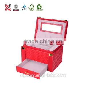 Fancy With Mirror Custom Luxury Leather Cosmetic Storage Box thumbnail-3