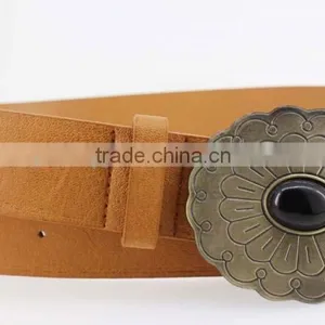 2015 Vintage Style Women's Fashion PU Brand Belt With Flower Shape Buckle thumbnail-3