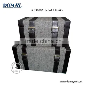 S/2 Decorative Faux Leather Storage Trunk Organier, Wooden Trunk thumbnail-1
