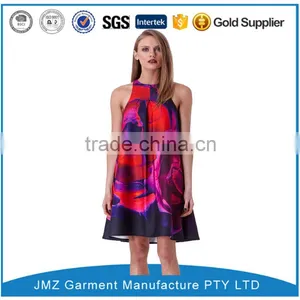 Romantic Flower Satin Sleeveless Woman Red One-piece Dresses thumbnail-1
