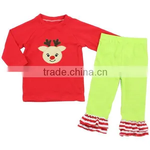 Boutique Girls Outfits Kaiyo Red Top With Ruffle Lime Pants Outfit Christmas Clothes Little Baby Girls Clothing thumbnail-2
