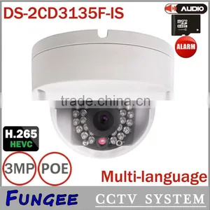 DS-2CD3135F-IS 3MP Support H.265 HEVC Support TF Card Slot &Two Way Audio Mini Dome POE IP CCTV Camera thumbnail-1