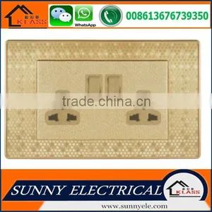 KB6 Best Sale Painting Golden Good Quality Electric Popular Wall Double Switched Socket With Neon With CE Certification thumbnail-2
