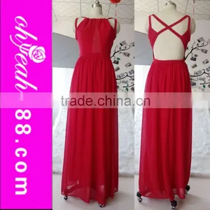 The Most Popular Design Red Color Floor Length Sleeveless Long Beautiful Chiffon Evening Dress thumbnail-1