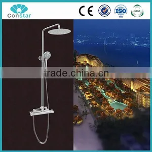 Elegant Wall Mounted Bathroom Thermostatic Shower Faucet Set + Rainfall Head + Hand Shower thumbnail-1