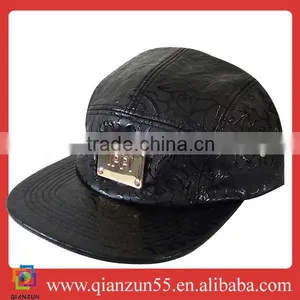 New Style Black Leather Metal Logo 5 Panel Cap Visor Camp 5 Panel Adjustable Hat Cap the Misfit thumbnail-1