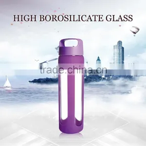 2016 Color Sports Glass Foldable Water Bottle With Silicone Sleeve 550ml thumbnail-4