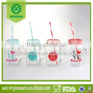 Mason Jars Glass With Lids and Straws Mental Stand With a Wooden Frame thumbnail-1