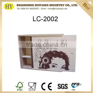 Natural Unfinished Wooden 3 Bottle Wine Box With Sliding Lid Wholesale thumbnail-1