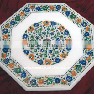 Octagonal Marble Inlay Coffee Table Top, Handmade Marble Inlay Table Top thumbnail-1