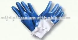 Blue Nitrile Gloves, Open Back,knit Wrist, Jersey Line thumbnail-1