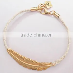 Matta Gold Leaf Charm Handwoven Wax Cord Bracelet Customized Charm Friendship Bracelet thumbnail-6