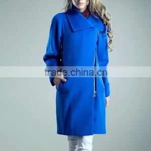 Latest Ladies Quality Overcoat Blue Wool/polyester Woman Factory Wholesale Coat thumbnail-1