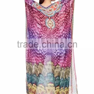 DIGITAL Print Georgette Crystal Embellished Kaftan CAFTAN Tunic Poncho Blouse thumbnail-2