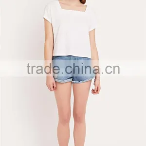 Square Neck Plain t Shirt Without Collar Blank White t Shirt thumbnail-1