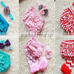 Full Ruffles Baby Underwear Boutique Clothing Solid Color Bloomers Match Headband thumbnail-1