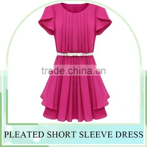 Wholesales Western Style Girls' Pleated Casual Chiffon Dresses, OL Plus Size Long Chiffon Dress With Zipper Design thumbnail-3