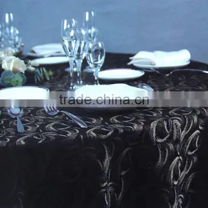 Wholesale Customized Table Linens Polyester Jacquard Round Black TableCloths Damask Cloth Table Covers thumbnail-1