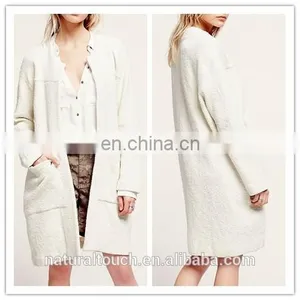 Super Luxe Without Buttons Long Cardigan Collarless Textured Coat thumbnail-1