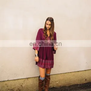 Ladies Casual Long Sleeve Montage Autumn Winter Dress thumbnail-3