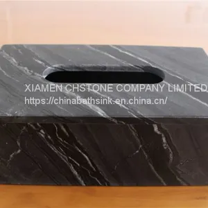 Black Wooden Marble Bathroom Paper Holders Marble Tissue Box thumbnail-2