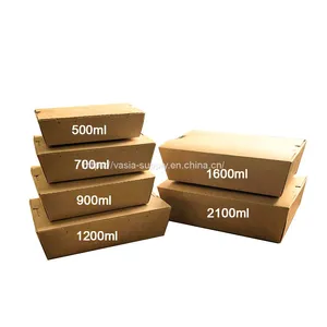 Plain 2100ml Disposable Kraft Brown Deli Paper Food Container With Lid thumbnail-1
