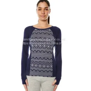 Women's Thermal Underwear Jacquard Merino Wool Long Sleeve Thermal Base Layer thumbnail-2