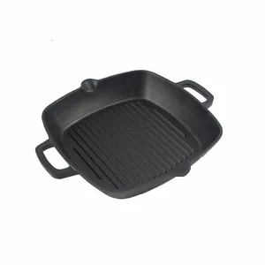 Griddle Pans Pre-Seasoned Cast Iron Square Grill Pan With Double Loop Handles for Grill Steak and Veggies Black 10 Inches thumbnail-1