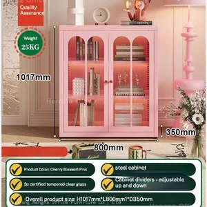 Elegant Arched Sideboard Fluted Glass Buffet Cabinet, Nordic Style Wine Cupboard & Coffee Bar Station for Dining Room Project thumbnail-5