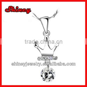 Diamond Paved 2014 Factory Design Silver Crown Pendant Necklace thumbnail-1
