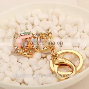 New Fashion Cat Eye Stone Frog Keychain Crystal Purse Bag Key Chain Ring Key Gift thumbnail-4