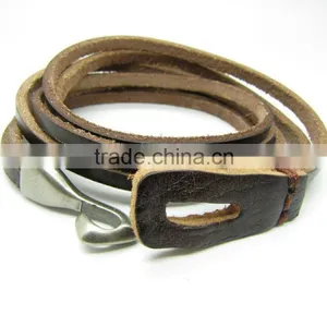 China Supply Cheap Brown Retro Leather Bracelet With Stainless Steel Clasp Unisex Style Best Gifts thumbnail-1