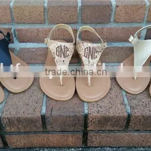 New Womens T-Strap Flat Flip Flop Monogrammed Sandals thumbnail-2