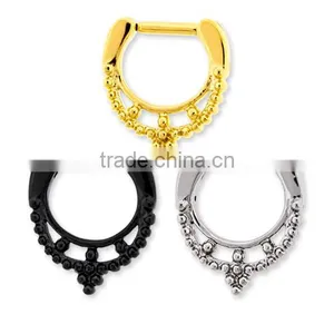 BEADED COLLAR SEPTUM CLICKER NON PIERCING NOSE RING thumbnail-1
