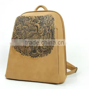 Uique Design Ladies Durable Khaki pu Leather Backpack With Chinese Style Pattern thumbnail-1