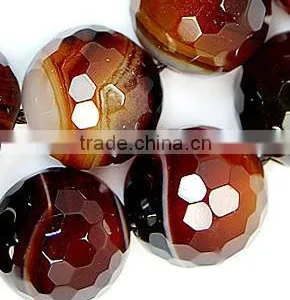 12mm Faceted Coffee Striated Agate Round Beads thumbnail-1