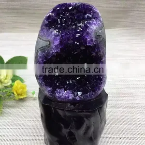 Natural Rock Dark Purple Amethyst Geodes Uruguay Crystal Ornaments On Sale thumbnail-1