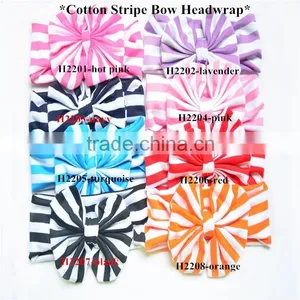 Hot-selling Big Cotton Stripe Hair Bow Headwrap,cotton Hair Bow With Headband for Babygirl thumbnail-1