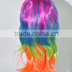 Multi Color Synthetic Long Hair Wig Crazy Fans Wig Colorful Rainbow Wig N299 thumbnail-3