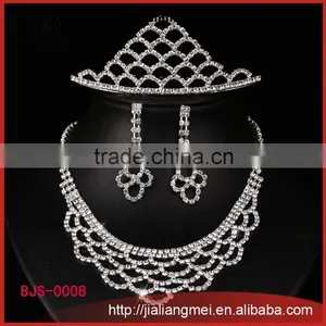 Latest Diamond Wedding Accessories Tiara Necklace Earrings Jewelry Set thumbnail-1