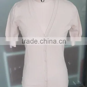 Lady's 100% Cotton Half Sleeve Knitted Cardigan Sweater thumbnail-2