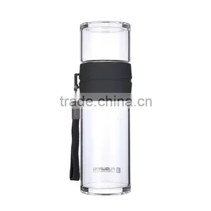 Clear Round 320 ml Heat Resistant Borosilicate Glass Water Bottle With Tea Fliter thumbnail-3