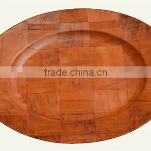 W639/Round Wooden Plate for Snacks,Wooden Woven Dish, Wood Fruit Plate thumbnail-2