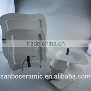 Porcelain Dinner Set, White Porcelain 16 PCS Dinner Set With Square Plate, Soup Plate and Coffee Cup thumbnail-1