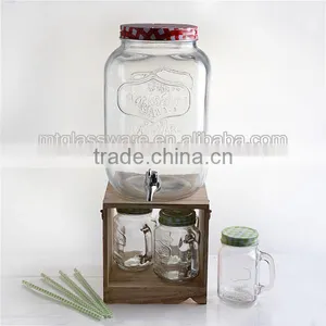 7.5L Glass Beverage Dispenser With Color Lid and Wooden Stand thumbnail-2