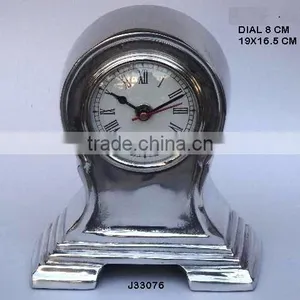 Round Cast Alumnium Table Clock on Raised Stepped Base Available in Other Finishes Available thumbnail-1